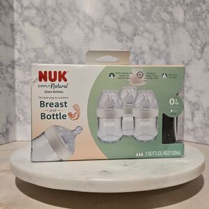 Baby Bottles Glass NUK Simply Natural 4 oz 3ct Breast And Bottle 0+m Slow Flow